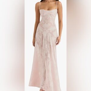 House of CB Seren Blush Sheer Lace-Up Back Gown